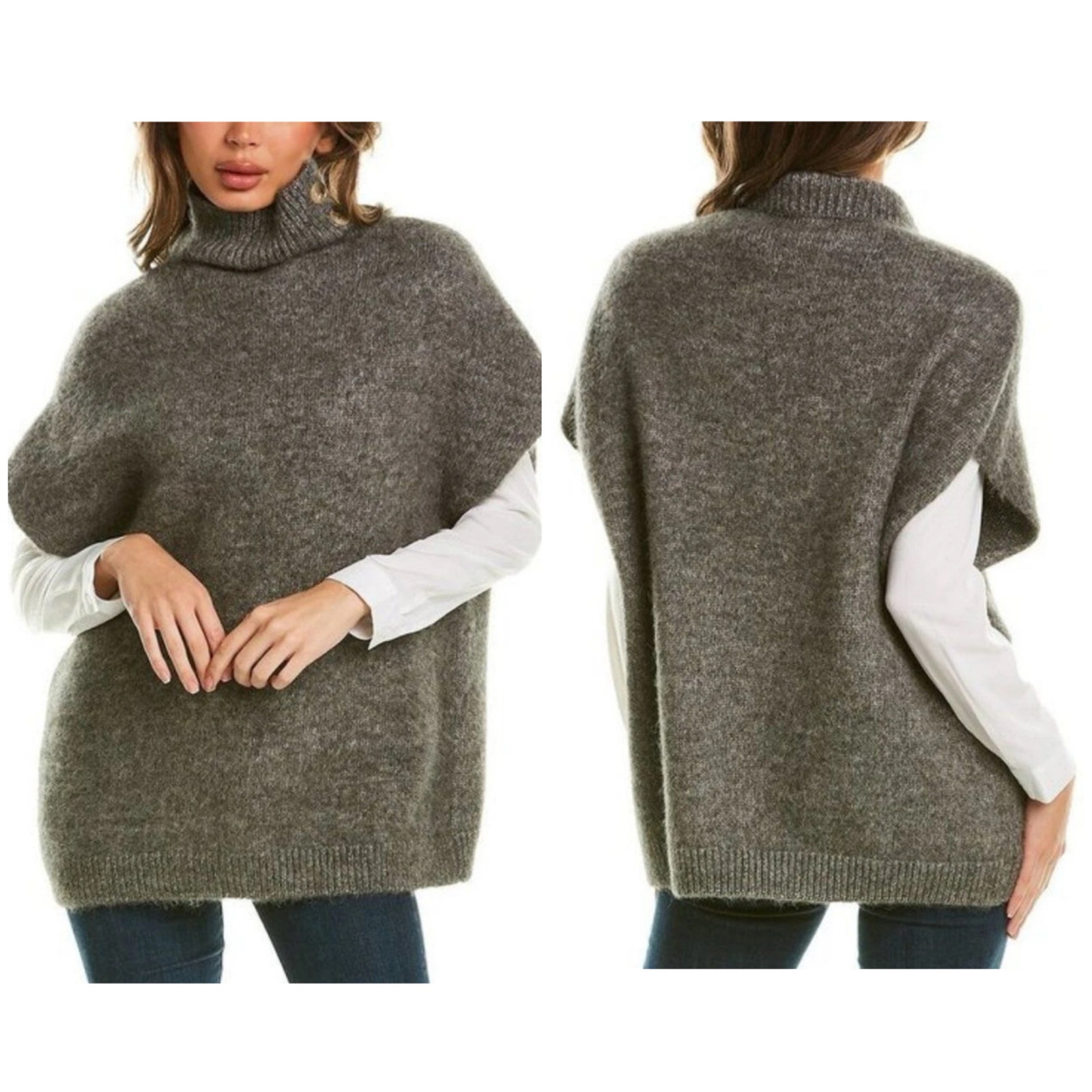 St. John Alpaca-Blend Sweater Grey Melange Size Large Preppy Chic Minimalist